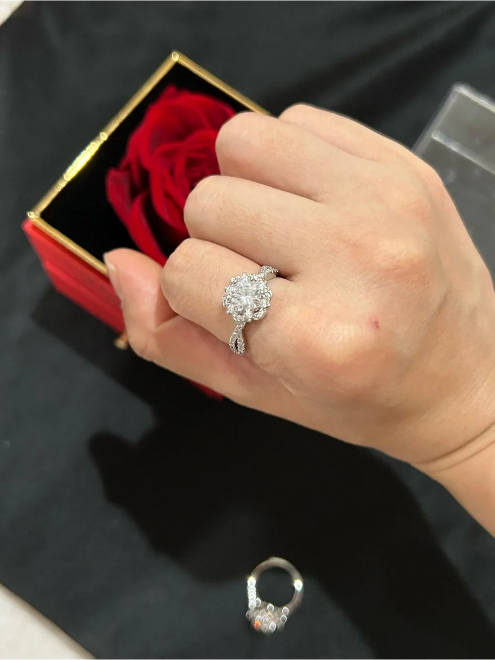 Sterling Silver Round Halo Diamond Engagement Ring - White